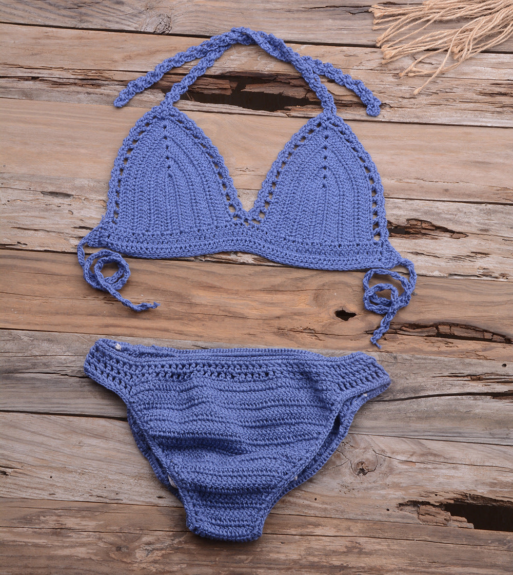 Dame hæklede bikini-sæt med justerbare stropper og struktureret Maske Stilla