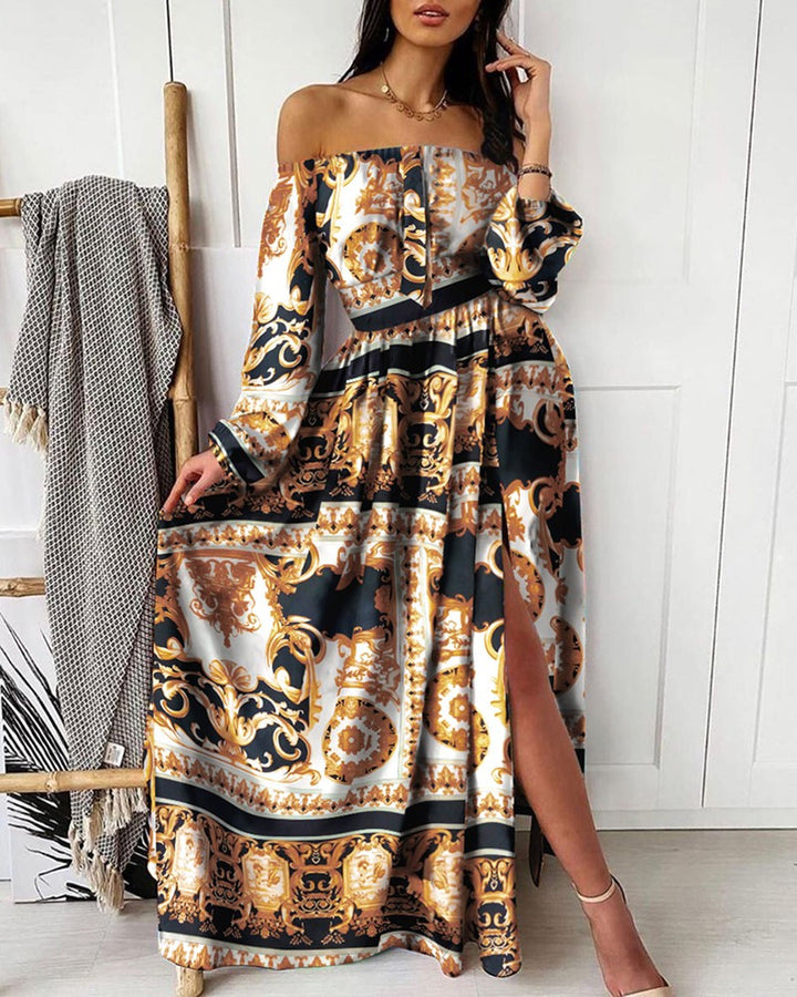 Dame Elegant Maxikjole med Off-Shoulder og høj slids Stilla
