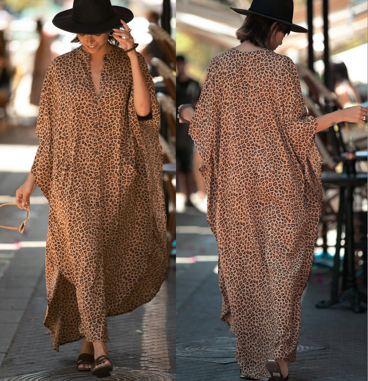 Dame Kaftan med stilfulde striber og knapliste Stilla