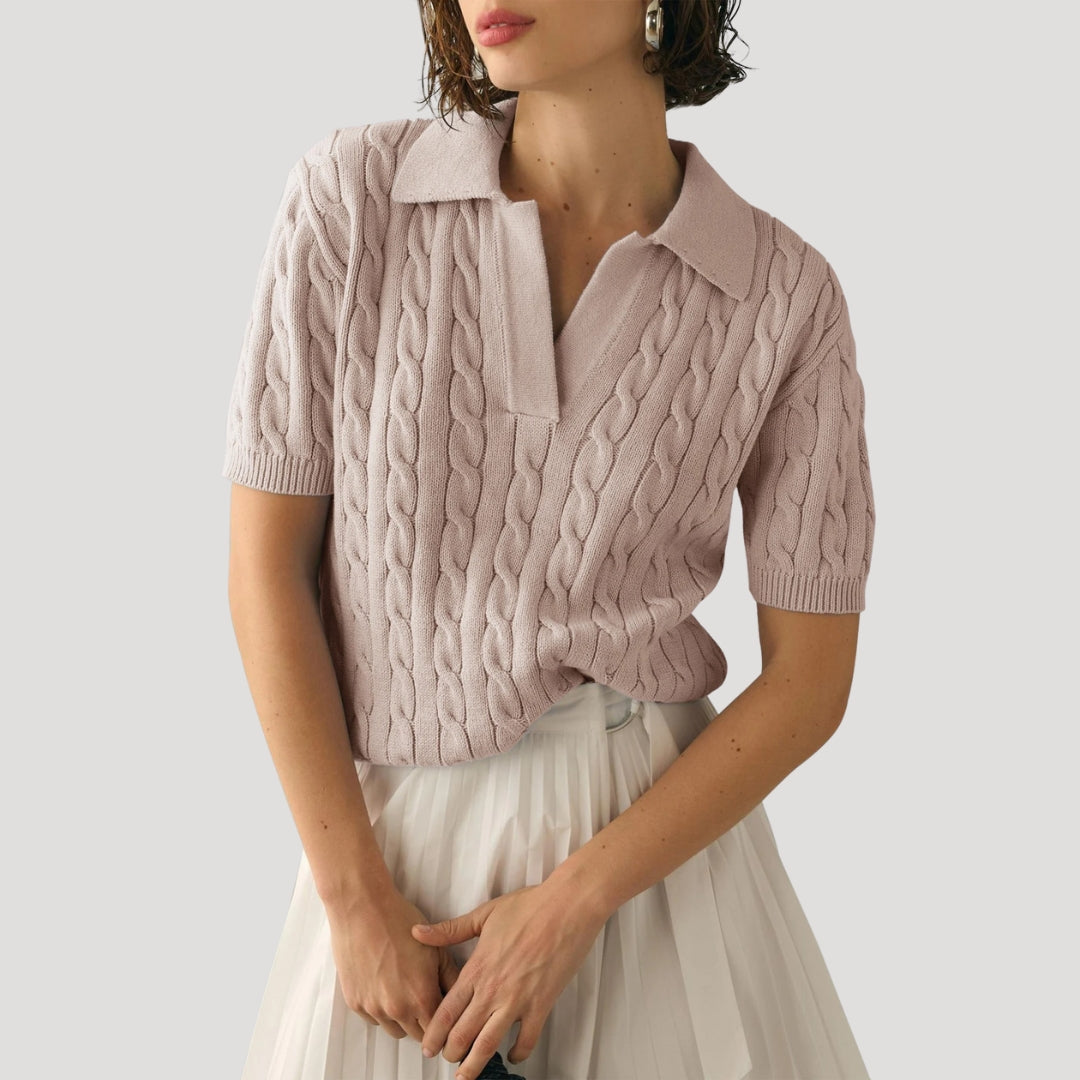 Stilla | Cable Knit Polo Kortærmet Trøje