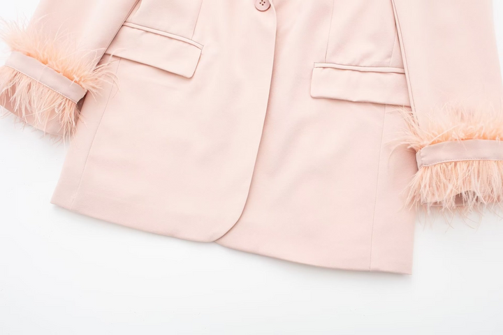 Stilla | Lige Blazer Med Fjer Og Bukser