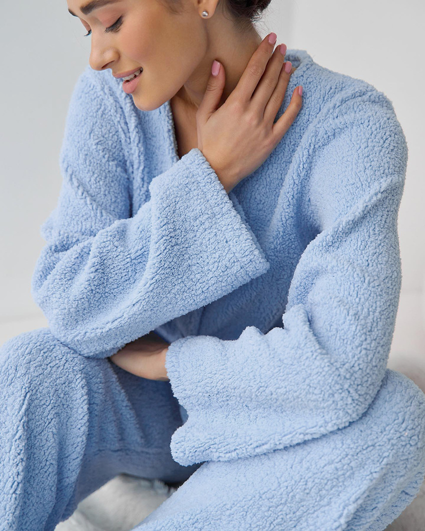 Stilla | Blå Langærmet Uldpyjamas Til Kvinder