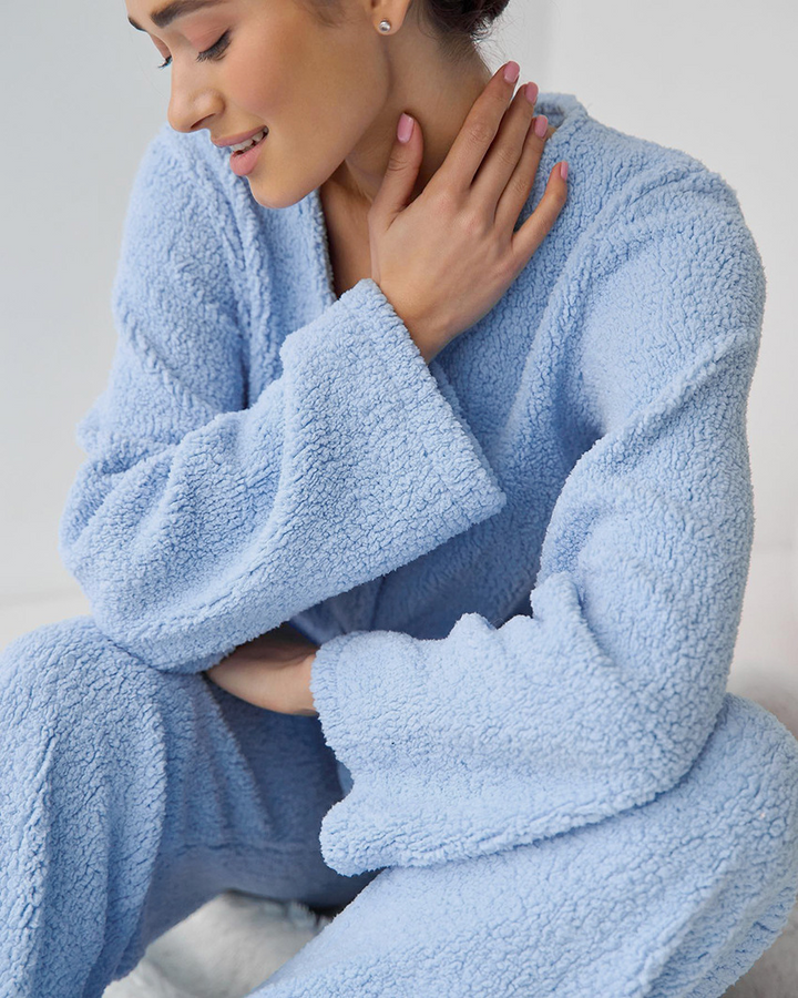 Stilla | Blå Langærmet Uldpyjamas Til Kvinder
