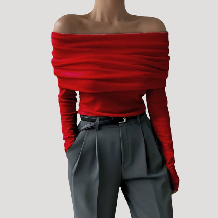 Stilla | Off Shoulder Draperet Langærmet Top