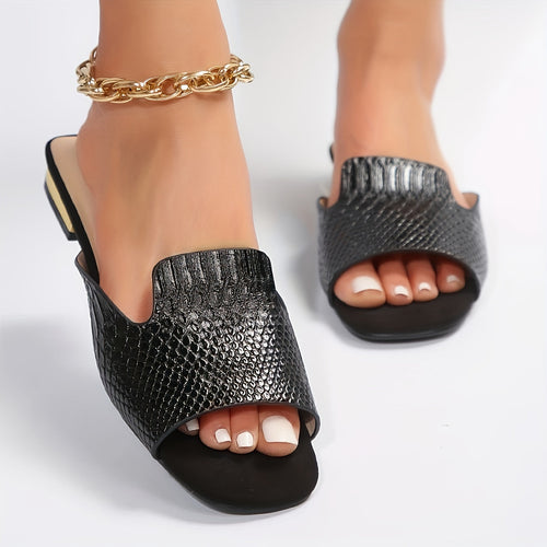 Stilla | Dame Sandaler Sommer Med Sort Slange Mønster