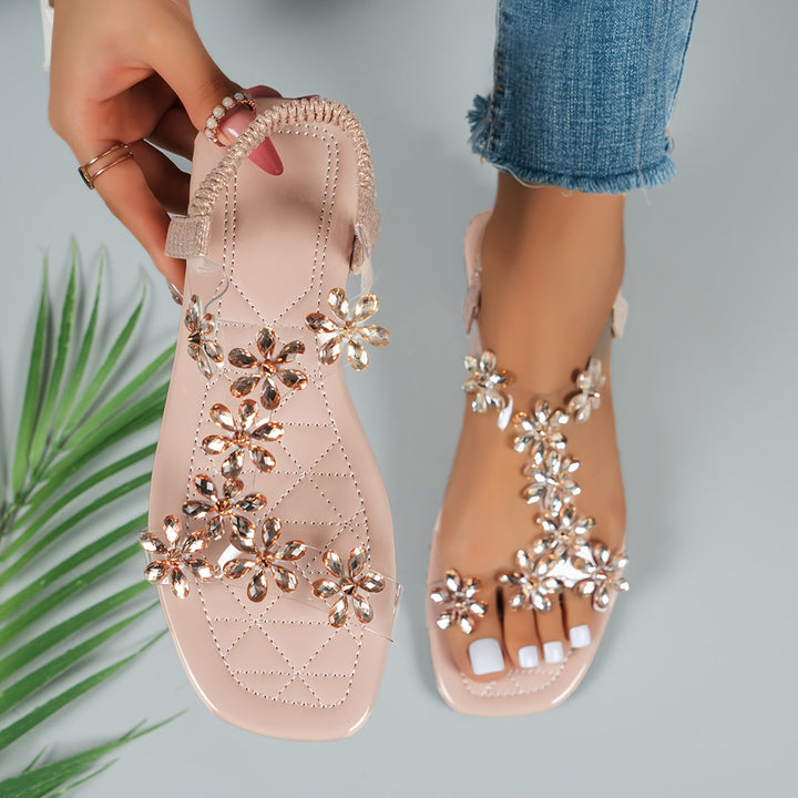 Stilla | Flade Sandaler Med Sommerfugle Af Rhinestones Til Kvinder, Lette Til Sommer