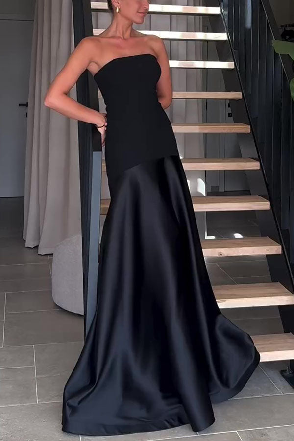 Stilla | Elegant Langt Stropkjole Med Bustier Og Vidde Udsvingende Skørt