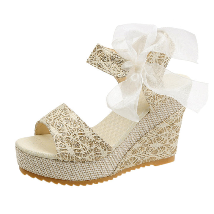 Dame Wedge-sandaler med delikat sløjfe-detalje og elegant jute-look Stilla