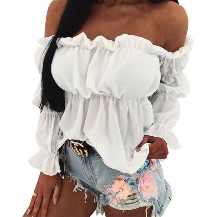 Dame Off-Shoulder-Bluse med ruffle detaljer og elastisk kant Stilla