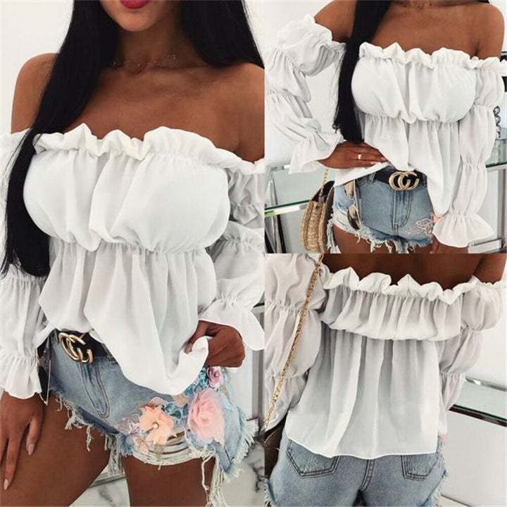 Dame Off-Shoulder-Bluse med ruffle detaljer og elastisk kant Stilla