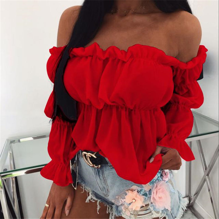 Dame Off-Shoulder-Bluse med ruffle detaljer og elastisk kant Stilla