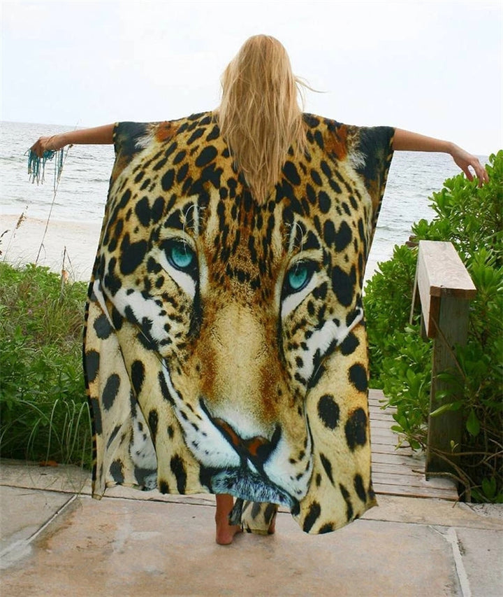 Dame Kaftan-Cover-Up med livligt dyredesign Stilla