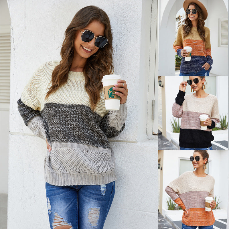 Kvinders chunky strik sweater med fashionabelt block design og casual fit Stilla