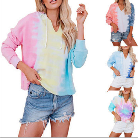 Kvindernes V-hals hoodie med tie-dye design Stilla