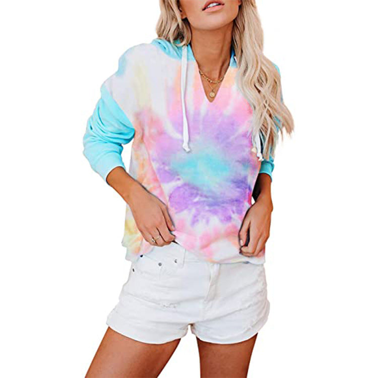 Kvindernes V-hals hoodie med tie-dye design Stilla