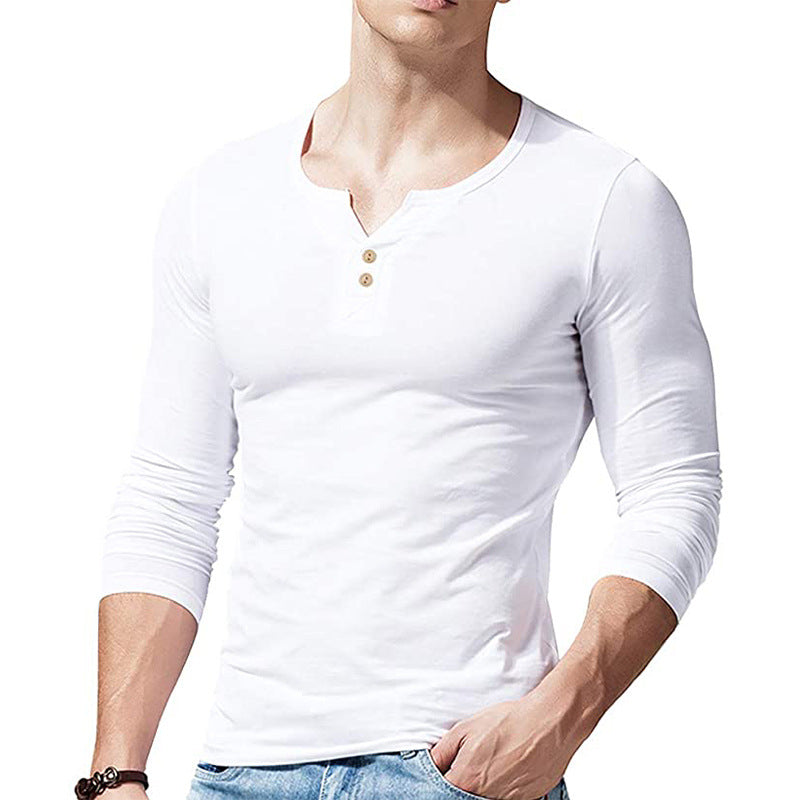 Herrer Langærmet Henley Skjorte med moderne Knapstribe-design Stilla