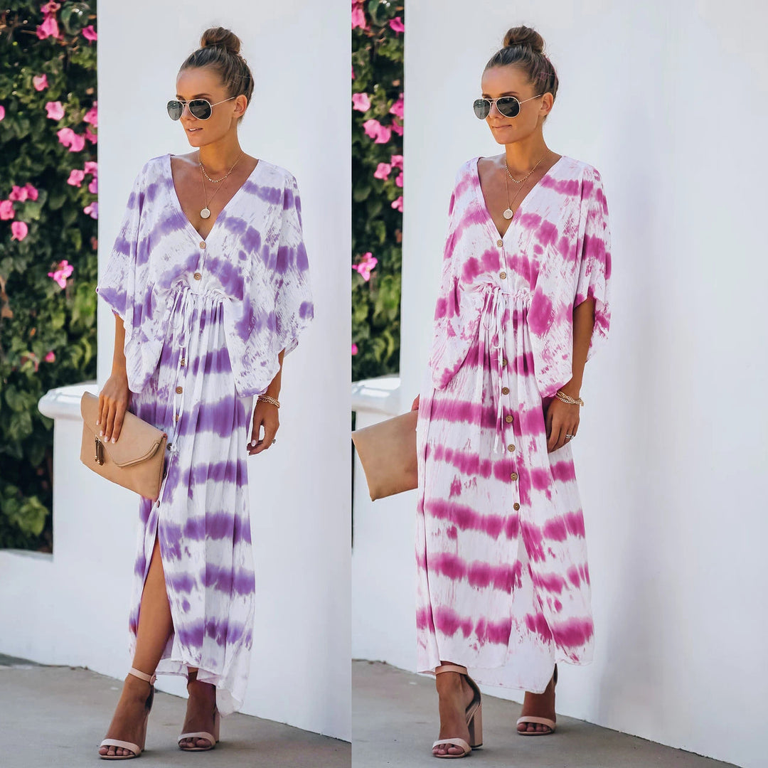 Dame Kaftan-kjole med flydende snit og trendy batikmønster Stiila