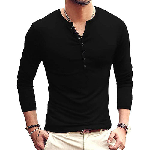Herrer Langærmet Henley skjorte med stilfulde knapper og elastisk stof Stilla