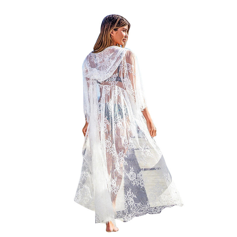 Dame Elegant Blomster Spids Strand Kappe Robe Stilla