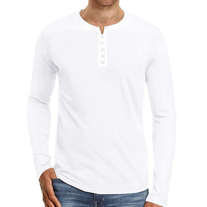 Herrer Langærmet Henley T-shirt i høj kvalitet bomuldsblanding med moderne knaplukning Stilla