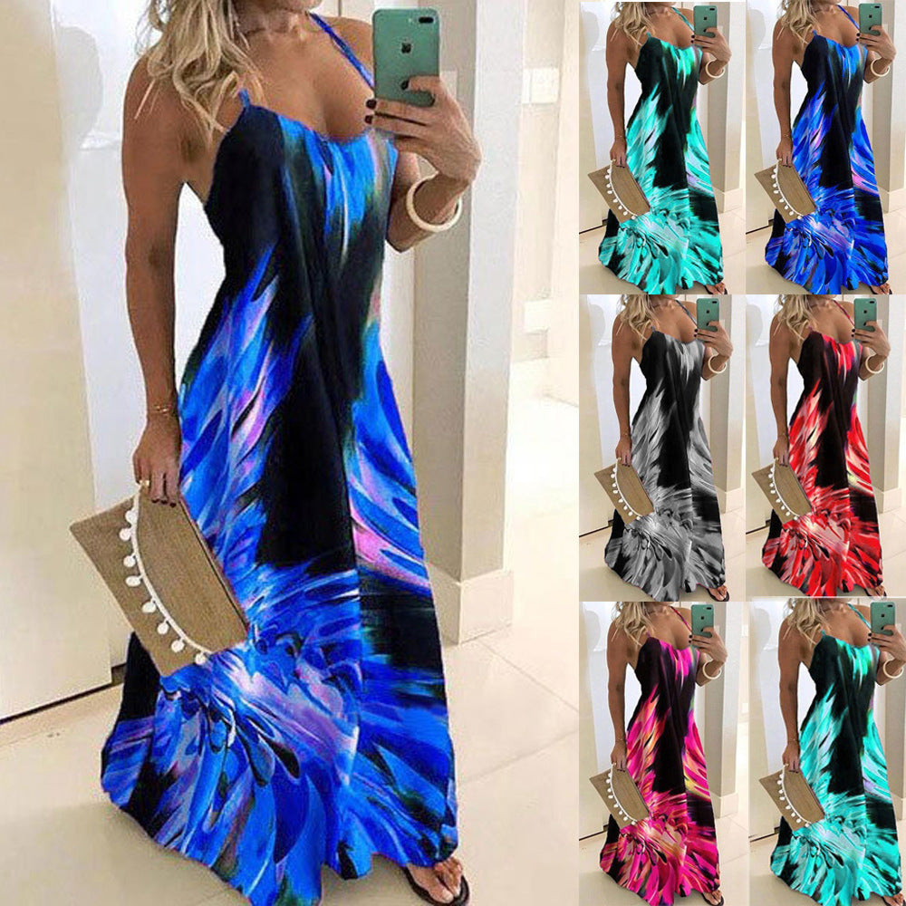Dame maxi kjole med spaghetti stropper og moderne gradient Stilla