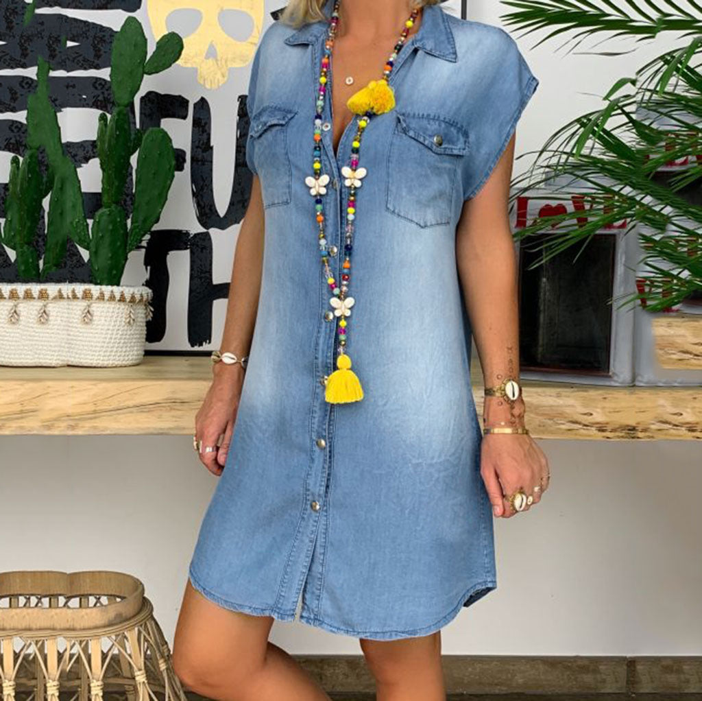 Dame Fritids Denim Skjortekjole Stilla