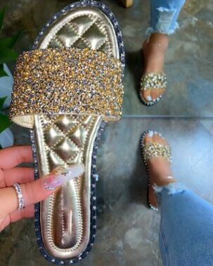 Dame Glitrende Slide-sandaler med komfortabel indersål og modeudsmykninger Stilla