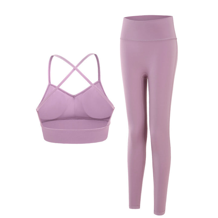 Dame Sport-BH og højtaljede leggings sæt med feminine kryds-stropper og flatterende snit Stilla