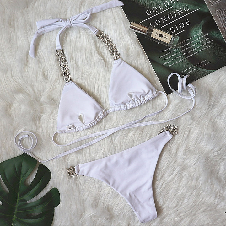 Kvinder Bejeweled Halter Neck Bikini Sæt Stilla