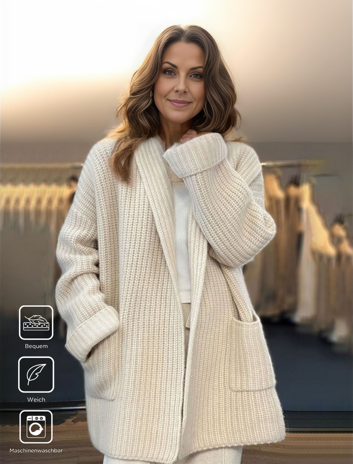 Stilla | Einfarbiger Weißer Strickjacke Mit Langen Ärmeln