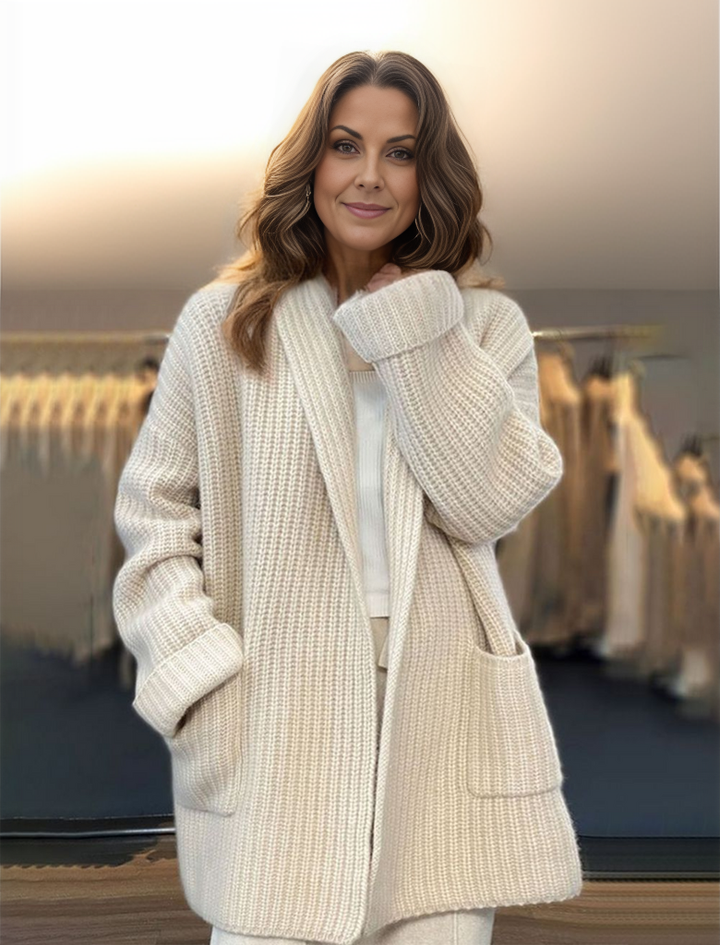 Stilla | Einfarbiger Weißer Strickjacke Mit Langen Ärmeln