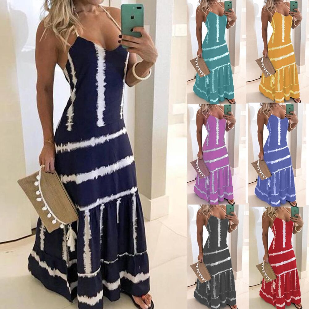 Kvinder Tie-Dye Maxikjole med justerbare stropper Stilla