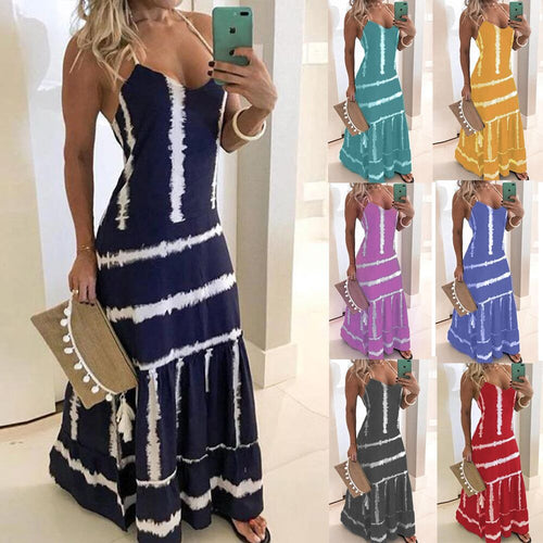Kvinder Tie-Dye Maxikjole med justerbare stropper Stilla