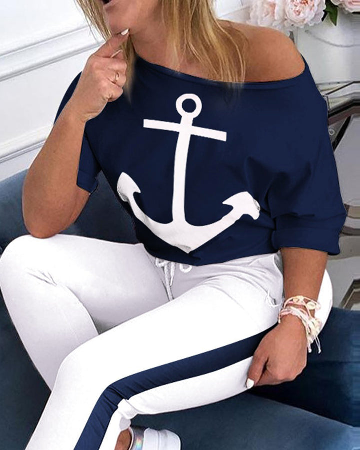Dame Løs Sweatshirt med maritimt Anker-design Stilla