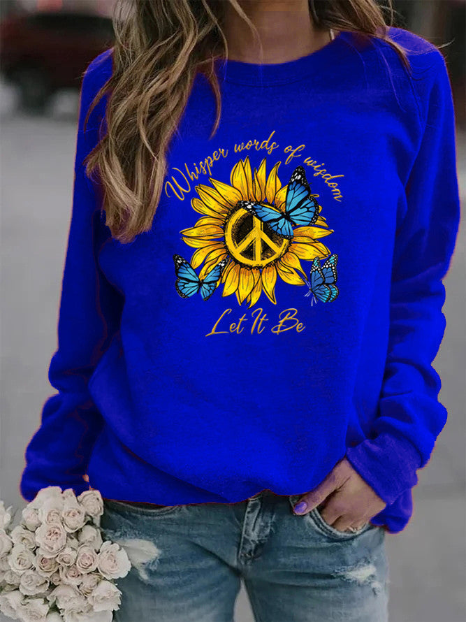 Kvinders sweatshirts med kunstnerisk solur og sommerfugl-design Stilla