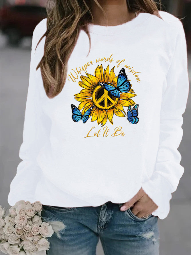 Kvinders sweatshirts med kunstnerisk solur og sommerfugl-design Stilla