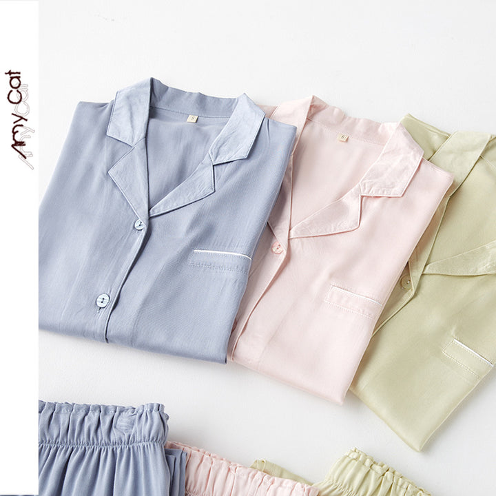 Dame Satin Pyjamas Sæt med elegant knaplukning og afslappet snit Stilla