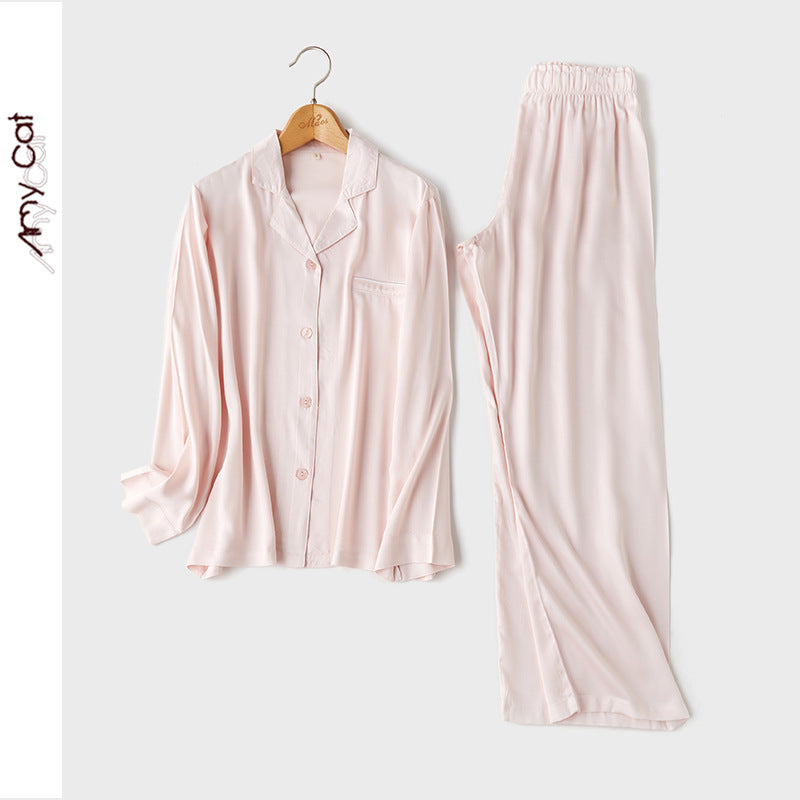 Dame Satin Pyjamas Sæt med elegante knapper og luftig pasform Stilla