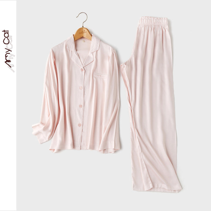 Dame Satin Pyjamas Sæt med elegante knapper og luftig pasform Stilla
