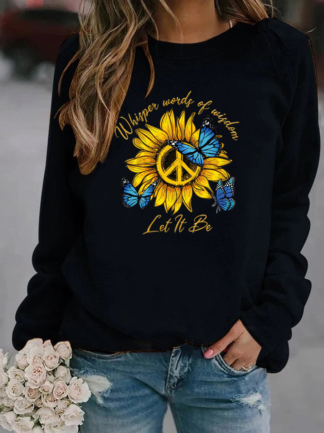 Kvinders sweatshirts med kunstnerisk solur og sommerfugl-design Stilla