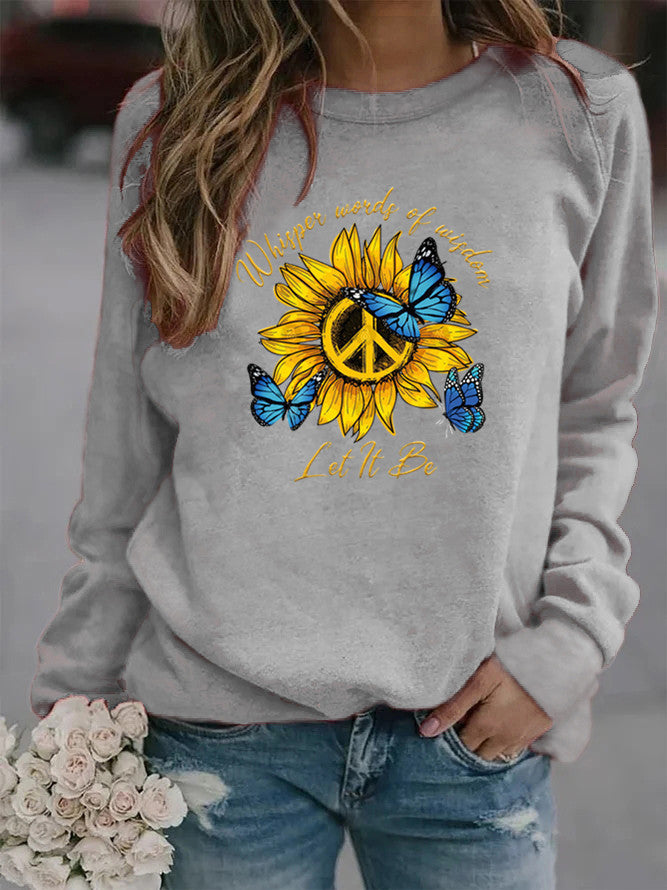 Kvinders sweatshirts med kunstnerisk solur og sommerfugl-design Stilla