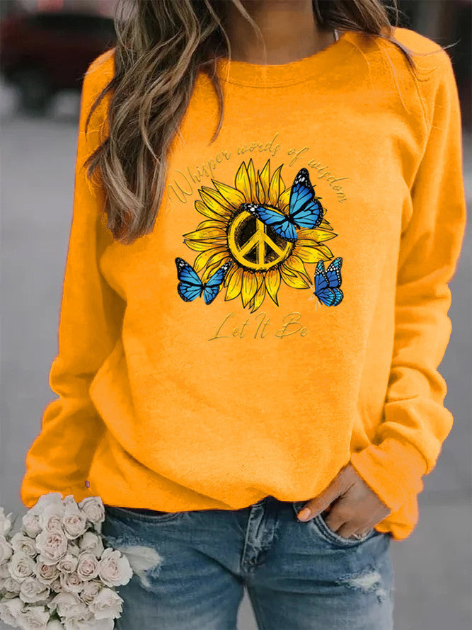 Kvinders sweatshirts med kunstnerisk solur og sommerfugl-design Stilla