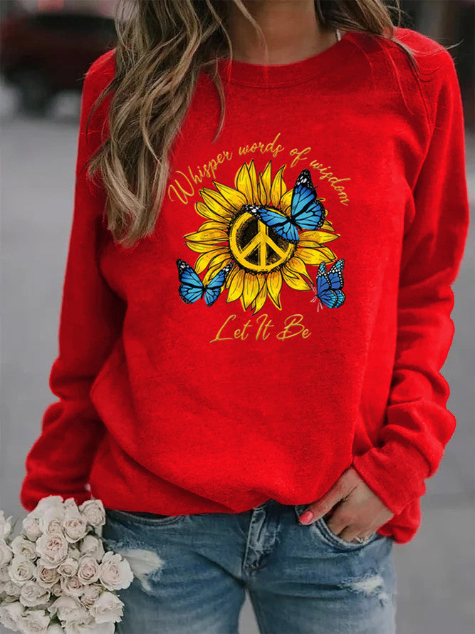 Kvinders sweatshirts med kunstnerisk solur og sommerfugl-design Stilla