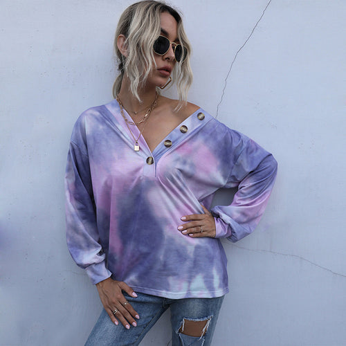 Kvinders oversized sweater med dyb V-hals og stilfulde knap detaljer Stilla