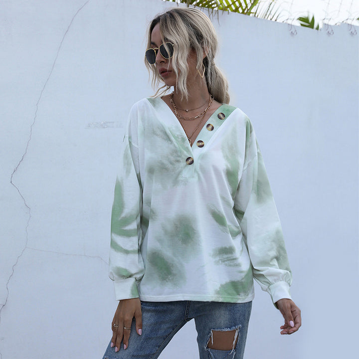 Kvinders oversized sweater med dyb V-hals og stilfulde knap detaljer Stilla