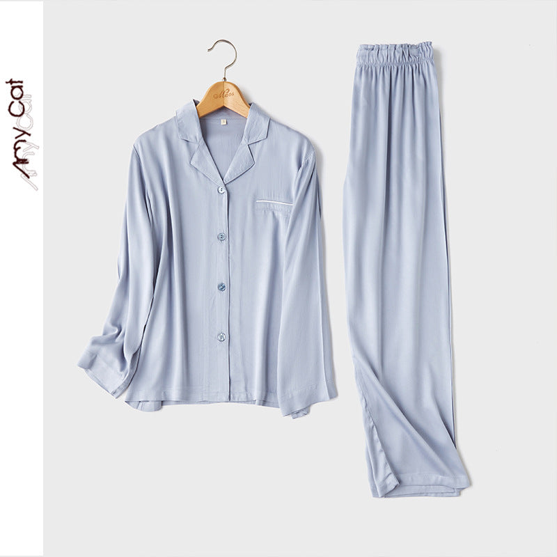 Dame Satin Pyjamas Sæt med elegante knapper og luftig pasform Stilla