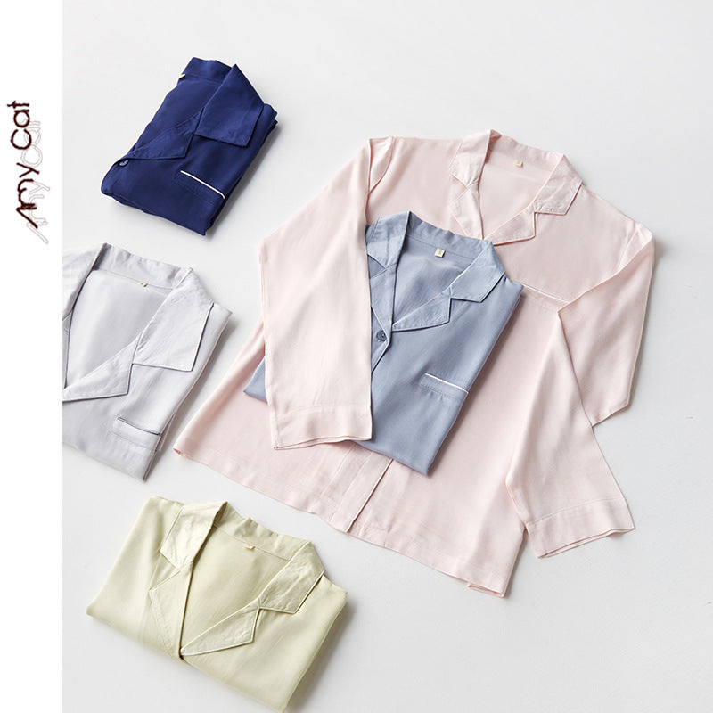 Dame Satin Pyjamas Sæt med elegant knaplukning og afslappet snit Stilla