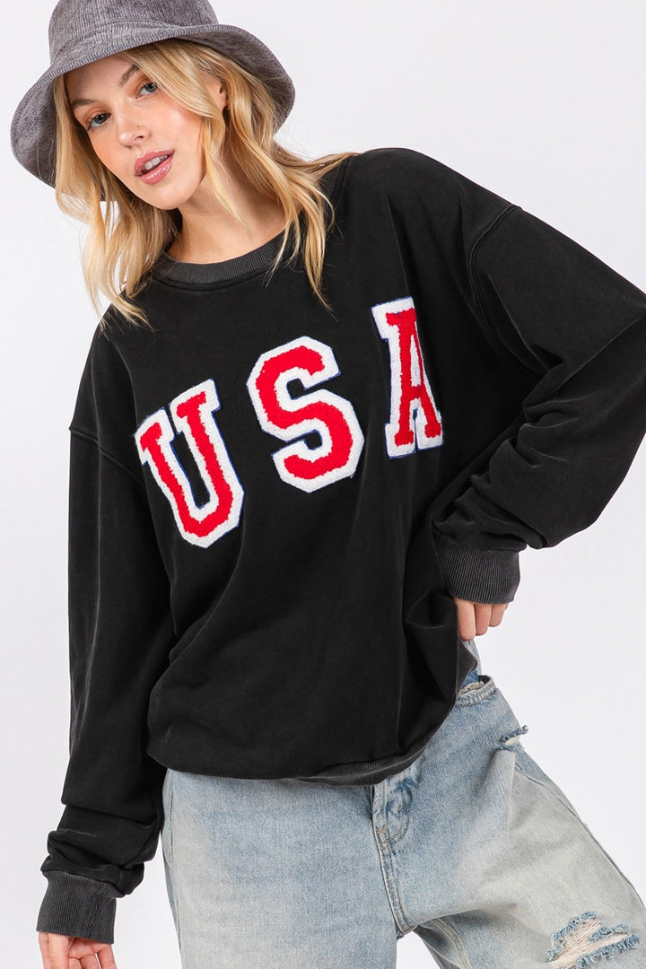 Stilla | Sweatjakke Med Rund Hals Udsnit Sage Med Bogstav Patch Usa