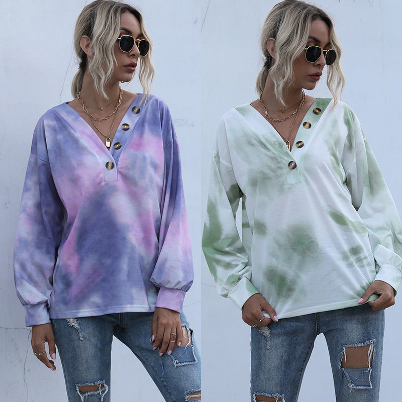 Kvinders oversized sweater med dyb V-hals og stilfulde knap detaljer Stilla