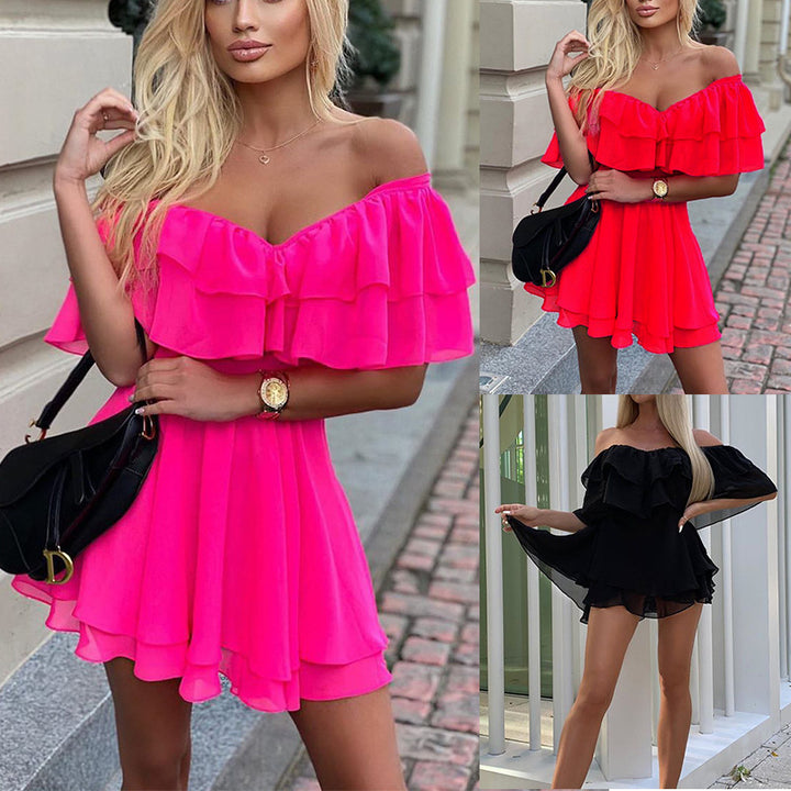 Dame Legende luftig Off-Shoulder-kjole med flæser Stilla